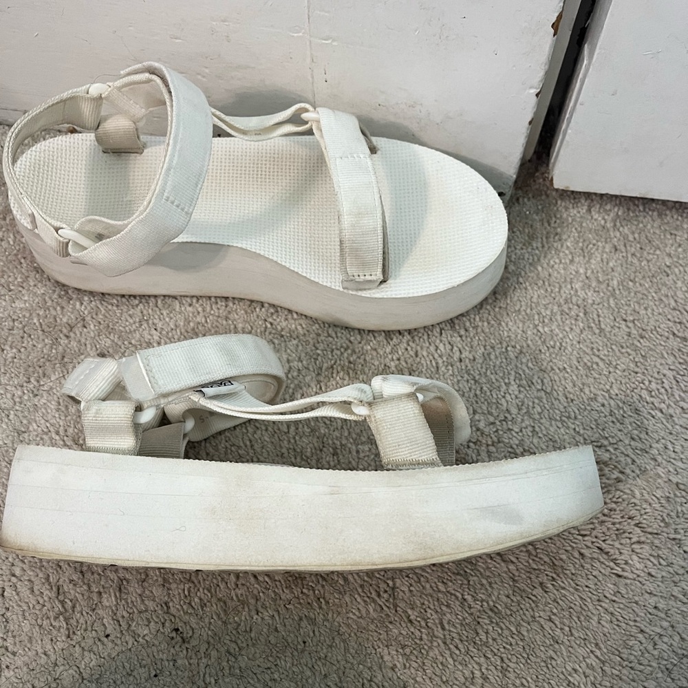 White Platform Teva Sandals.